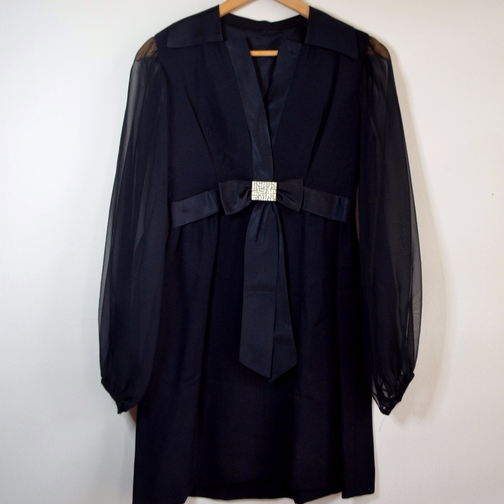 Vintage Black Silky Baby Doll Dress